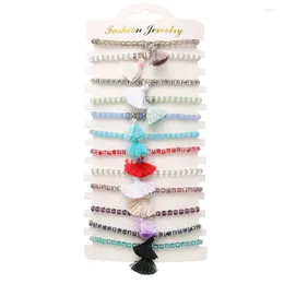 Charm Bracelets 12 Pcs/Sets Crystal Beaded Bracelet 2023 Fashion Retro Tassel Cuff For Women's Jewelry Pulseras Mujer