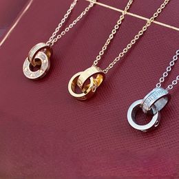 Designer Heart Necklace Jewelry Choker Womens Rope Chain Double Ring Pendant Diamond Gold Necklaces for Women Gold Sier Wedding Party Gift