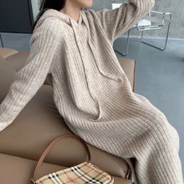 Urban Sexy Dresses Spring Autumn Loose Hooded Sweater Dress Woman Long Knitted Dresses Female Fashion Elegant Chic Solid Clothes Ladies Vestido 231012