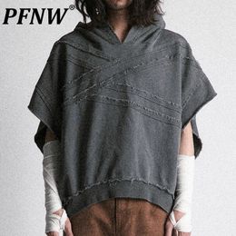 Men's Hoodies Sweatshirts PFNW Spring Autumn Men's Sleeveless Hooded Sweatshirts Y2k Casual High Street Darkwear Handsome Niche Cotton Hoodies 28A3587 231012