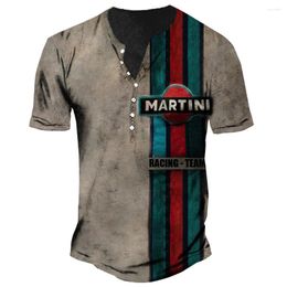Men's T Shirts Vintage Button V-neck Martini Shirt 3d Short Sleeve Motor Racing Tshirt For Men Oversized Tops Tee Man Punk Streetwear