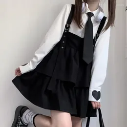 Casual Dresses Sleeveless Strap Cute Mini Dress Preppy Style Soft Girl Kawaii Black Lolita Women Ruffle Layer Japanese Fashion