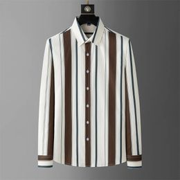 Autumn Winter Waffle Striped Shirt Men Clothing Long Sleeve Slim Casual Formal Dress Shirts Streetwear Social Party Shirt M-5XL