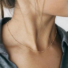 Women's Thin Chain Necklace Simple And Gold Beaded Choker Delicate Bead Pendant For Female Gift Chokers3334