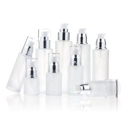 Frosted Glass Bottle Cosmetic Travel Packaging Refillable Lotion Spray Pump Bottles 20ml 30ml 40ml 50ml 60ml 80ml 100ml Cosmetics Conta Udqx