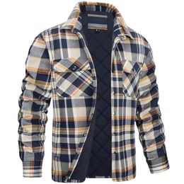 Men's Leather Faux Leather Winter Plaid Cotton Jackets Lapel Soft Keep Warm Cardigan Plus Size Men Shirt Coat Quilted Lined Flannel Shirt Jacket 231012