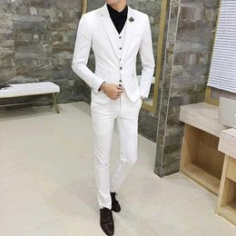 Men's Suits Costume Homme White Men For Wedding Man Blazers Jacket 3Piece Coat Pants Vest Slim Fit Terno Masculino Prom Party