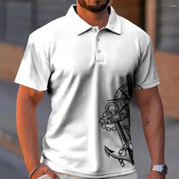 Men's Polos Summer Street Polo Shirt Nautical Anchor Print Fashion Short Sleeve Top Business Casual T-Shirt Oversized Pol