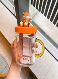 2021 Mid Autumn Festival 420ml cute fox Glass Mug Coffee Cup Mason cup drinking cup8536368