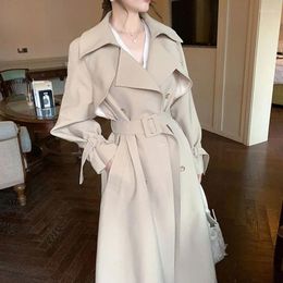 Women's Trench Coats 2023 Spring Autumn Women Korean Version Small Fellow Coat Belted Overcoat Tailored Collar Mid Length Jaket