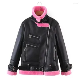 Women's Leather Jacket Autumn And Winter Knight Style Motorcycle SuitCasual Suede CollarSlim FitThickened Short