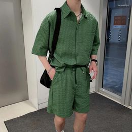 Men's Tracksuits Summer Sets Men Fashion Oversized Short Sleeved Shirt Shorts Two-piece Korean Loose Pleated Set Mens M-2XL