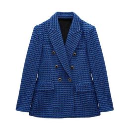 2023 Double Breasted Spring Autumn Outerwear Female Chic Tops Vintage Office Lady Jacket Coat New Casual Women Tweed Blazer 3CBGB