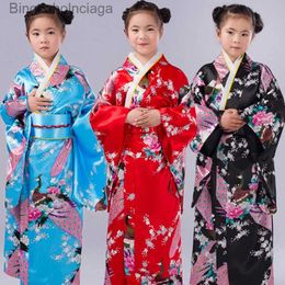 Theme Costume Asian Children Japanese Kimono Bathrobe Gown Japan Style Peacock Yukata Dress Obi Vintage Haori Halloween Cosplay ComeL231013