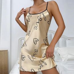 Women's Sleepwear Ice Silk Nightgown Sexy Backless Suspender Skirt Lingerie Underwear Dress Pyjamas Print Sleeveless Nightwear