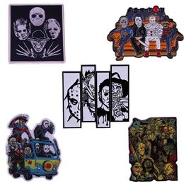 Pins Brooches Evil Guys Lapel Pin 80s Horror Movie Collage Brooch Killer Badge Leatherface Chucky221O