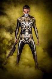 Theme Costume 2022 New Skeleton Skull Digital Printing Women's Tight Halloween Party Jumpsuit Cosplay Come Zentai Bodysuit Outfits T231013