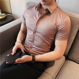 Men's Casual Shirts Plus Size 4XL-M Summer Concealed Placket Men Tuxedo Short Sleeve Simple Business Slim Fit Office Blouse Homme Sale