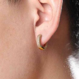 Diamond 18K Gold Ear Hoop Punk Premium Zircon CZ Ring Earrings Men And Women Hip Hop Bling Jewellery Gift Retail304E