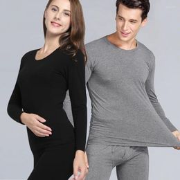 Men's Thermal Underwear Men And Women Winter Lycra High Quality Lover Cotton Solid Round Collar Warm Lightweight Long Johns Sets