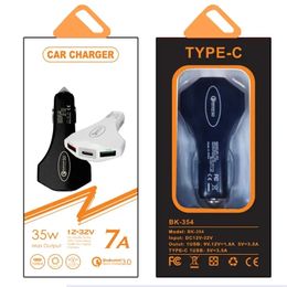 7A 35W USB Type C Car Charger QC3.0 Quick Fast Charging Hammer Safety Car Phone Charger For iPhone 15 14 Samsung Pixel PC MP3