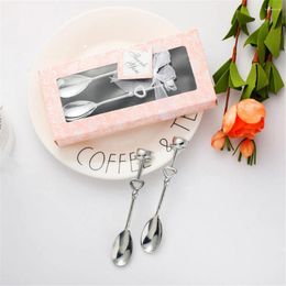 Party Favor Baby Christening & Baptism Gift Double Heart Coffee Spoons Wedding Favors Christmas Gifts Dinnerware Set Kitchen Tableware 40Pcs