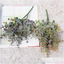 Decorative Flowers 3Pcs Artificial Plastic Plants Leaves Green Eucalyptus Branch For Garden Vase Home Christmas Wedding Decoration Fau Dhzf7