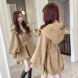 Women's Trench Coats Plus Size S-3XL Women Jacket Chic Hooded Spring Autumn Casual Elegant Slim Loose Business Formal Office Work