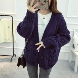 Women's Knits Dark Purple Vintage Long Sleeve Women Cardigan Sweater Casual Autumn Winter Streetwear Tops Coat Y2k Loose