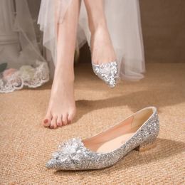 Dress Shoes Bridal Wedding Shoes Sequined High Heels Pumps Women's Sliver Gold Rhinestone Crystal Shoes Women Crystal Dress Shoes 231012