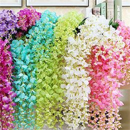 12Pcs Artificial Wisteria Flowers 75cm 110cm Fake Wisteria Vine Long Hanging Flower Christmas Wreaths for Wedding Birthday Party 6 Colo Edkf