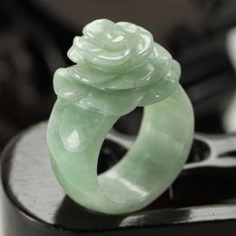 A goods natural Burma Jade bean green small flowers rose jade ring ring flower ladies ladies 3221