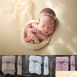 Christening Dresses Christening Dresses Soft Newborn Backdrop And Wrap Set Baby Pography Props Double-Side Beag Posing Fabric Er Stret Dhftg