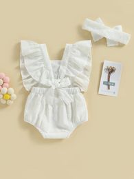 Rompers Maemukilabe Infant Born Bubble Romper Headband Baby Girl Clothing Sets Floral Embroidery Jumpsuit Summer Outfits (White 3-6