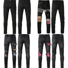 Black Men Slim designer jeans maternity pants Jeans Paint Hole Spot Style Destroyed Skinny Washed Youth Straight Luxury Casual Reg247S