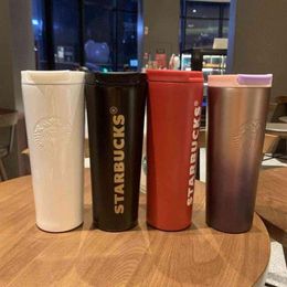 Drinkware Lid 16 OZ classic Starbucks designs Thermos vacuum Portable water Stainless steel cup of Travelling Cherry blossom car Co284Q