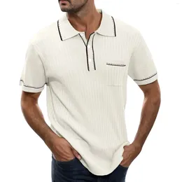 Men's Polos Summer Luxury Clothing Knitted Short Sleeve Polo Shirt Casual Streetwear Lapel Button Down Striped Shirts Breathable Tees