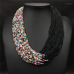 Chokers Fashion Bohemian Boho Acrylic Beads Necklace Women Long Multi Layer Statement Strand Layered Jewelry Collier Femme12277