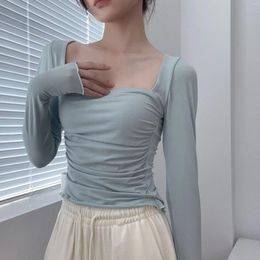 Women's T Shirts Woman's Tshirts Superior Quality Summer Silk Cotton Long Sleeve Folds Solid Colour Ladies Tops Drop LXFZCXT22634