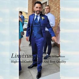 Men's Suits Royal Blue Wedding Shawl Lapel Male Prom Blazers Sets Groom Tuxedos Slim Fit Terno Masculinos Completo