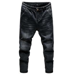 Mens Jeans Black Elasticity Harem Pants Relaxed Tapered Jeans Homme Loose Joggers Baggy Men Pants Casual Trousers Plus Size 42282g