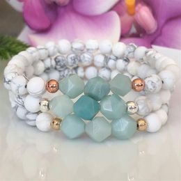 MG1515 Strand New Design Diamond Cutted Amazonite & Howlite Gemstone Bracelet Women's Calming Bracelet for Stress and Tension Reli297B