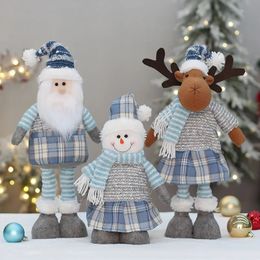 Christmas Decorations Christmas Blue Fabric Telescopic Christmas Doll Old Man Snowman Elk Festival Decoration Ornaments Natal Gifts Year 2024 231013