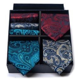 Neck Ties High-end 8CM Solid Striped Men's Ties Hanky Sets with Gift Box Polyester Business Suit Pocket Square Neck Tie 231013