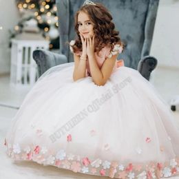 Girl Dresses Cute Floral Appliques Beading Flower Dress Ball Gown Baby Girls Birthday Pageant Wedding Party Costumes Personalised