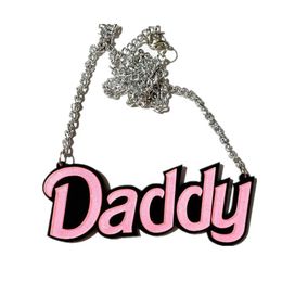 Dad Pendant Necklace Pink Glitter Statement Necklace for Women Acrylic Fashion Jewellery Girl's Accessories281v