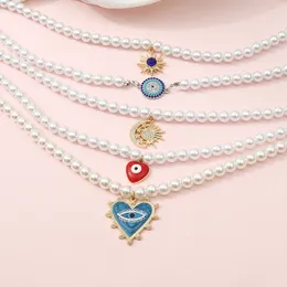 Pendant Necklaces Enamel Heart Imitation Pearl Necklace Vintage Eyes Sunflower Choker For Women Wedding Jewellery Gift Accessories