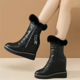 Dress Shoes Winter Casual Women Cow Leather Wedges High Heel Pumps Female Warm Fur Fashion Sneakers Top Snow Boots