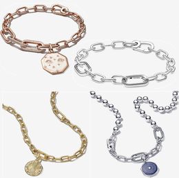 2023 novo designer pulseiras para mulheres estilo duplo link encantos pulseira diy caber pandoras me ouro grânulo corrente colar de jóias de alta qualidade presente de natal