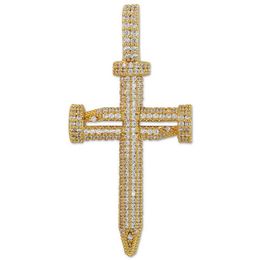 Hip Hop Jewelry Diamond Nail Cross Necklace Pendant Gold Silver Plated ICED OUT Zircon with Rope Chain248F